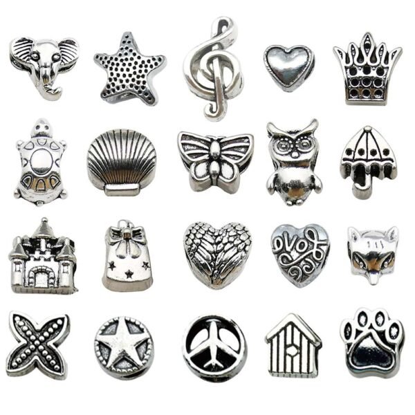 Silver-colored double-winged heart-shaped aircraft umbrella-shaped musical notes turtle with large holes, pearl string and pearl accessories, alloy small pendant. - Image 4