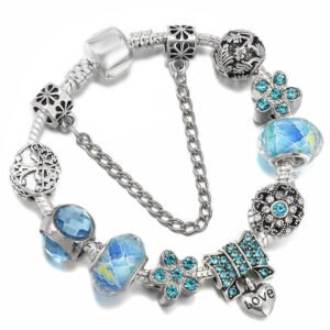 DIY Blue Glass Bead String Beaded Handwear - Christmas Snowflake Accessories Bracelet