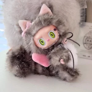 Custom labubu Doll Original grey cat green eyes bread Handmade Modification | Limited RARE